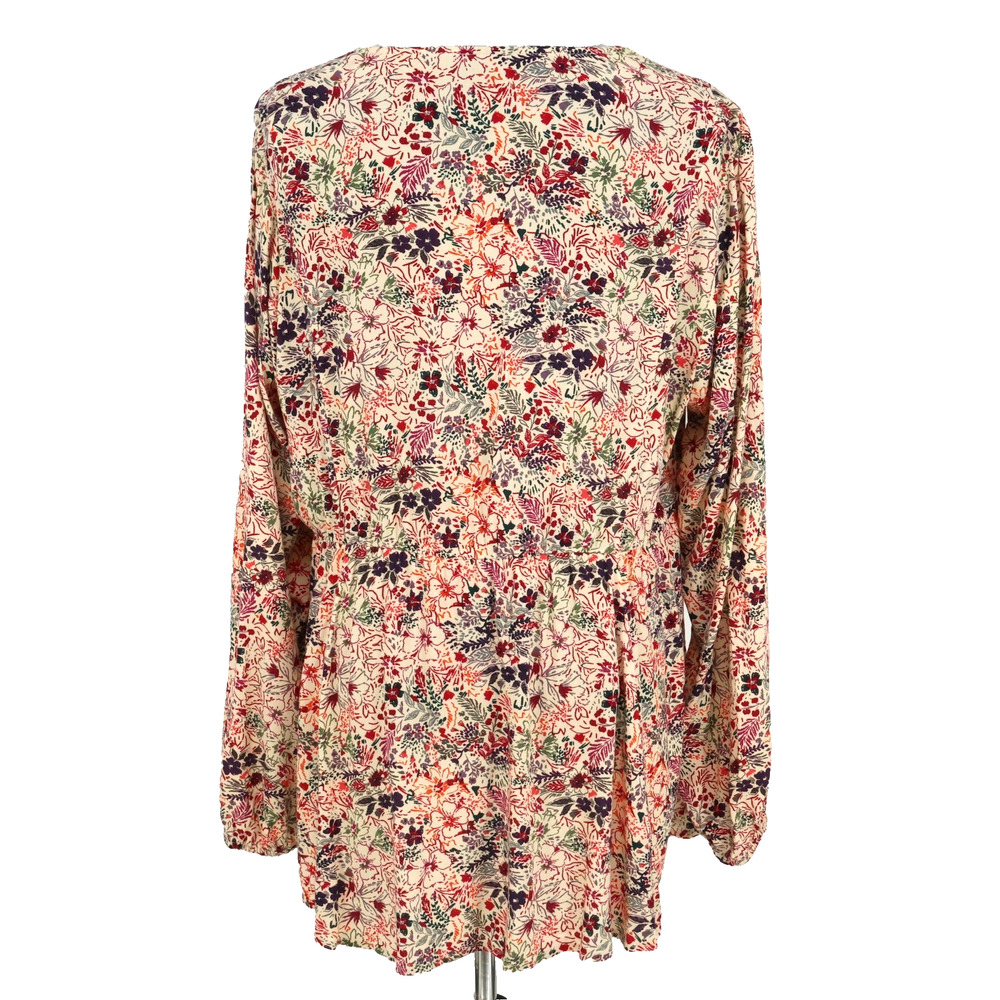 Torrid Top 1 Plus Size 1X Beige Purple Floral Blouse Tasseled Embroidered Boho - Picture 2 of 15